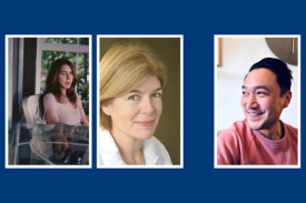 Photo collage of Rachel Kushner, Claire Messud, and Paul Yoon